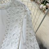 Spring Autumn Retro Chic Lantern Long Sleeve Lace Hollow Patchwork Round Neck Slim Waist Casual Dress
