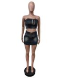 Summer Strapless Belt Elastic Denim Skirt Set