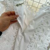 Spring Autumn Retro Chic Lantern Long Sleeve Lace Hollow Patchwork Round Neck Slim Waist Casual Dress