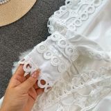Spring Autumn Retro Chic Lantern Long Sleeve Lace Hollow Patchwork Round Neck Slim Waist Casual Dress