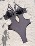 Female Sexy Solid Color Push Up One Piece Swimsuit