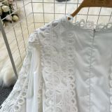 Spring Autumn Retro Chic Lantern Long Sleeve Lace Hollow Patchwork Round Neck Slim Waist Casual Dress