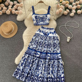 Women Summer Printed Camisole + Skirt Two-piece Set