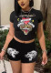 Trendy Women's Fashion Printed Short Sleeve T-Shirt Shorts Two Piece Set