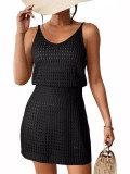 Sexy Knitting Strap Slim Waist Hollow Beach Dress