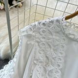Spring Autumn Retro Chic Lantern Long Sleeve Lace Hollow Patchwork Round Neck Slim Waist Casual Dress