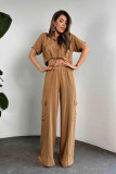 Women Summer Casual Short Sleeve Top and Cargo Pants Two-piece Set