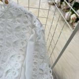 Spring Autumn Retro Chic Lantern Long Sleeve Lace Hollow Patchwork Round Neck Slim Waist Casual Dress