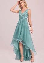 Summer Women's Evening Dress Sequined V-Neck Sleeveless High-Low A-Line Party Dress （Processing time need 3-6 days）