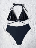 Sexy Women Low Back Lace-Up Two Piece Bikini Solid Color Swimsuit