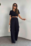 Women Summer Casual Short Sleeve Top and Cargo Pants Two-piece Set