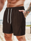 Summer Men's Solid Color Drawstring Casual Shorts