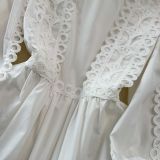 Spring Autumn Retro Chic Lantern Long Sleeve Lace Hollow Patchwork Round Neck Slim Waist Casual Dress