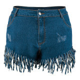Plus Size Women's Denim Fringed Shorts