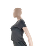 Summer Women's Fashion Casual Solid Color Round Neck Short Sleeve Top Long Skirt Set