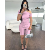 Women's Summer Fashion Slash Shoulder Short Sleeve Sexy Shorts Casual Two Piece Shorts Set