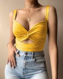 Women's Vest Top Knot Elastic Lace V-Neck Low Back Strap Summer Camisole