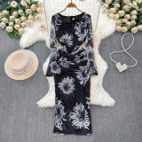 Long-Sleeved Square Neck Chic Slim Spring Autumn Dress