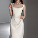Satin Wedding Dress Retro Wedding Dress Strap Tail Evening Dress（Processing time need 3-6 days）