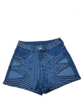 Women's Summer Beaded Ripped Washed Tight Fitting Sexy Stretch Denim Pants