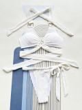Halter Neck Women Low Back Sexy Two Piece Bikini Solid Color Swimsuit