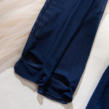 Sexy Lingerie See-Through Mesh Skirt With Halter Neck Chain Gloves Four Piece Set