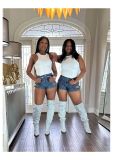 Women's Summer Beaded Ripped Washed Tight Fitting Sexy Stretch Denim Pants
