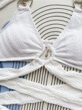 Halter Neck Women Low Back Sexy Two Piece Bikini Solid Color Swimsuit