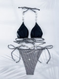 Women's Lace-Up Sexy Two Piece Bikini Solid Color Low Back Swimsuit