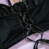 Sexy Lingerie See-Through Mesh Skirt With Halter Neck Chain Gloves Four Piece Set