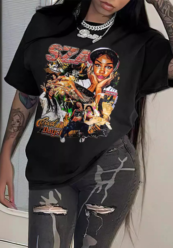 Women Summer Short Sleeve Printed T-Shirt