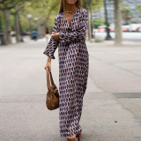 Plus Size Women Turndown Collar Long Sleeve Slit Dress