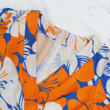 Women Elegant Printed V-Neck Puff Sleeve Patchwork Maxi Dress
