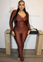 Women Solid v-neck sexy long-sleeved Top And trousers two-piece set Women Solid v-neck sexy long-sleeved Top And trousers two-piece set