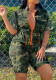 Women Summer Short Sleeve Sexy Camouflage Hollow Turndown Collar Jumpsuit