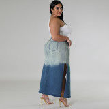 Plus Size Women Gradient Slit Denim Skirt