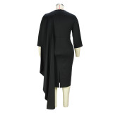 Plus Size Women Solid Patchwork Bodycon Dress