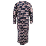 Plus Size Women Turndown Collar Long Sleeve Slit Dress