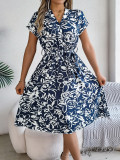 Spring/Summer Casual V-Neck Button Bat Sleeves Flower Casual Dress Women's Clothing