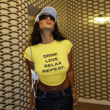 Women Round Neck Letter Printed Crop Short Sleeve T-Shirt