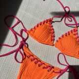 Sexy Solid Lace-Up Two Pieces Bikini Swimsuit