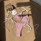 Sexy Solid Lace-Up Two Pieces Bikini Swimsuit