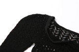 Spring Solid Round Neck Long Sleeve Sexy See-Through Mesh Jumpsuit