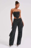Pockets Denim Cargo Pants Loose Casual Trousers