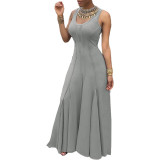 Women's Spring Summer Solid Color Sleeveless U-Neck Swing Women's Dress