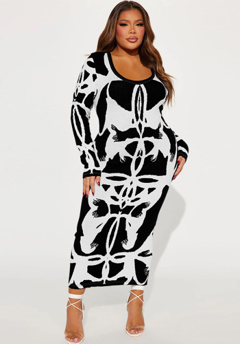 Plus Size Women's Sexy U Neck Long Sleeve Dress