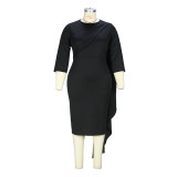 Plus Size Women Solid Patchwork Bodycon Dress