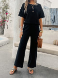 Women's Spring Summer Casual Solid Color Knitting Short Sleeve Two Piece Pants Set