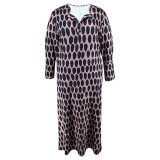 Plus Size Women Turndown Collar Long Sleeve Slit Dress