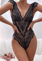 Women's Black Lace Deep V Neck Sexy Bodysuit Women's Black Lace Deep V Neck Sexy Bodysuit